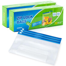 GobiSea 60 Pcs Zip Lock Freezer Bags - 2.27L, Ziplock Sandwich Bags Food Storage Bag Zip Seal, BPA-Free Freezer Bag Ziplock with Expandable Bottom for