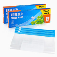 Norvens 50 Pcs Ziplock Freezer Bags, Slider Freezer (6L) - Reusable Ziplock Bags with Expandable Bottom Zip Lock bags for Sandwich,Fruits, Meats,