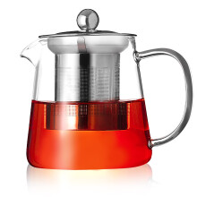 PluieSoleil Clear Glass Teapot with Infuser, Round Shape Infuser Tea Pot, Heat Resistant Borosilicate Glass Strainer Teapot, Stovetop Safe Tea Maker