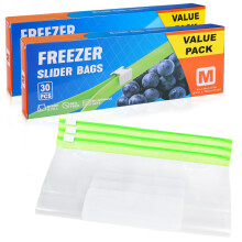 Norvens 60-Pack Large Capacity Freezer Bags (2.45L) - Reusable Ziplock Bags with Expandable Bottom & Secure Slider Seal for All Your Food Storage