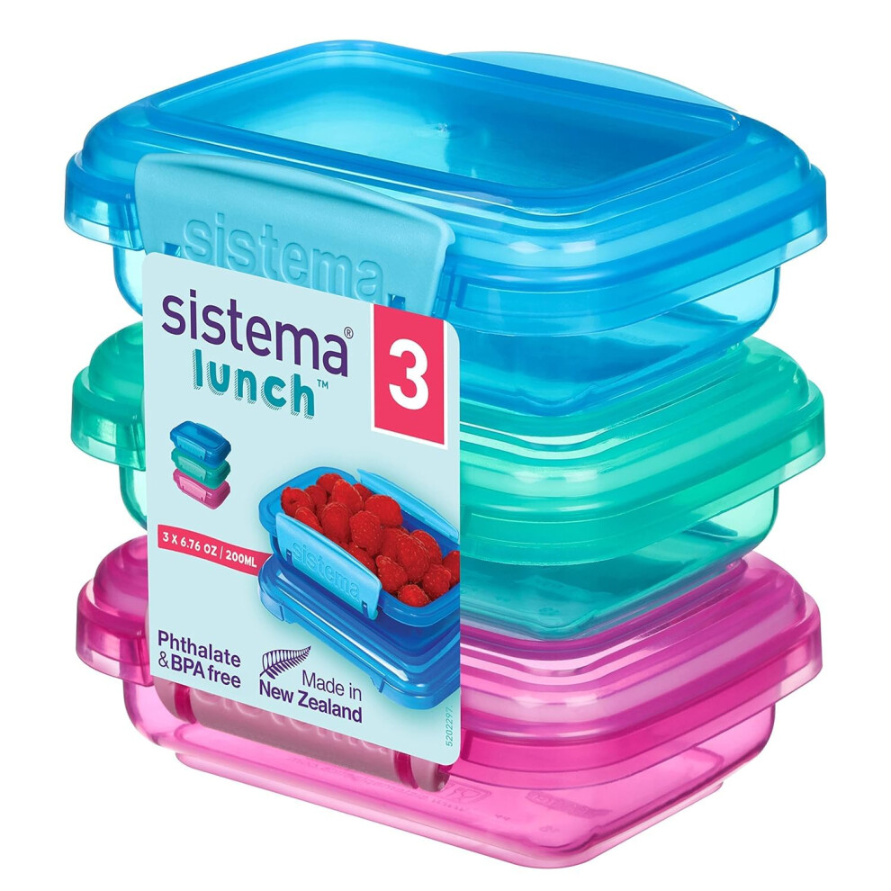 Sistema Lunch Food Storage Containers | 200 Ml | Small Snack Pots | Bpa-Free Plastic | Assorted Colours | 3 Count