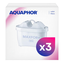AQUAPHOR Maxfor+ Mg Water Filter Cartridge, Pack of 3, Compatible with Aquaphor Maxfor+ & Brita Maxtra+, Reduces Limescale, Chlorine, Impurities,