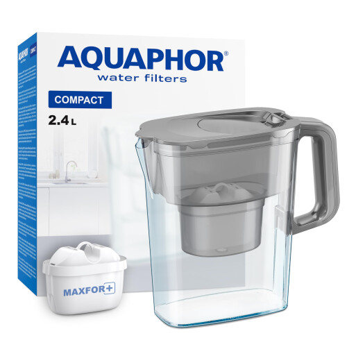 Aquaphor AQUAPHOR Water Filter Jug Compact with 1 X Maxfor+ Filter - 2.4L Capacity - Grey