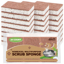 HOMEXCEL Natural Scrub Sponges Kitchen 24 Pack, Non-Scratch Cleaning Sponges for Dishes, Cellulose Sponges Safe on Non-Stick Cookware, Dual Sided Dish
