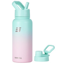SUNWILL Metal Water Bottle 1l Stainless Steel, Insulated Leakproof Thermal Flask with Straw and 2 Lids for Cold and Hot Drink, Running, Sports, Gym,