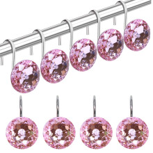 TOAOB 12pcs Shower Curtain Hooks Stainless Steel Shower Hooks Rings for Curtains Decorative Pink Resin Rhinestone Hooks 35mm for Bathroom