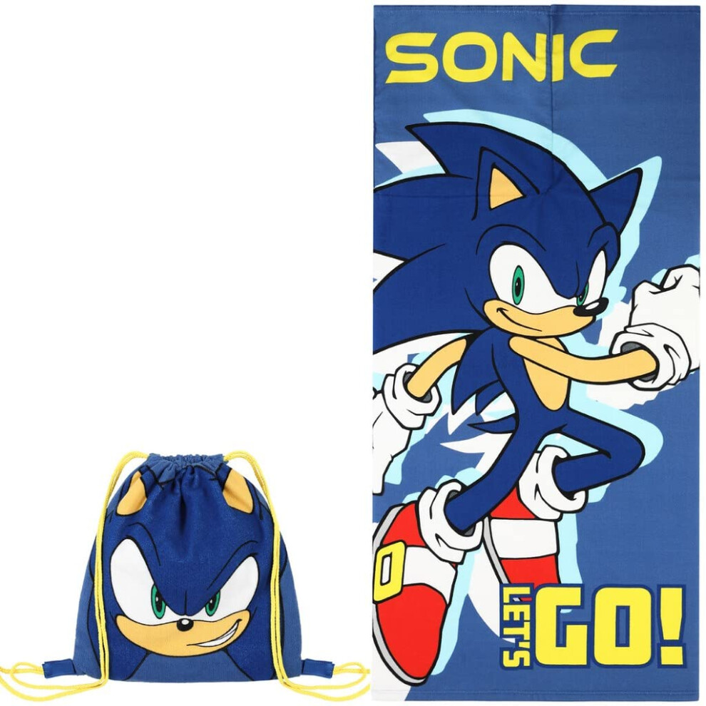 Sonic The Hedgehog Fold Away Beach Towel Bag For Boys & Girls Kids Bathtowel Childrens Swimming Towel
