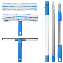 Mitclear Window Cleaner with Long Handle(57IN), Glass Cleaning Tools with Silicone Squeegee & Microfiber Scrubber, Window Cleaning Kit for Shower