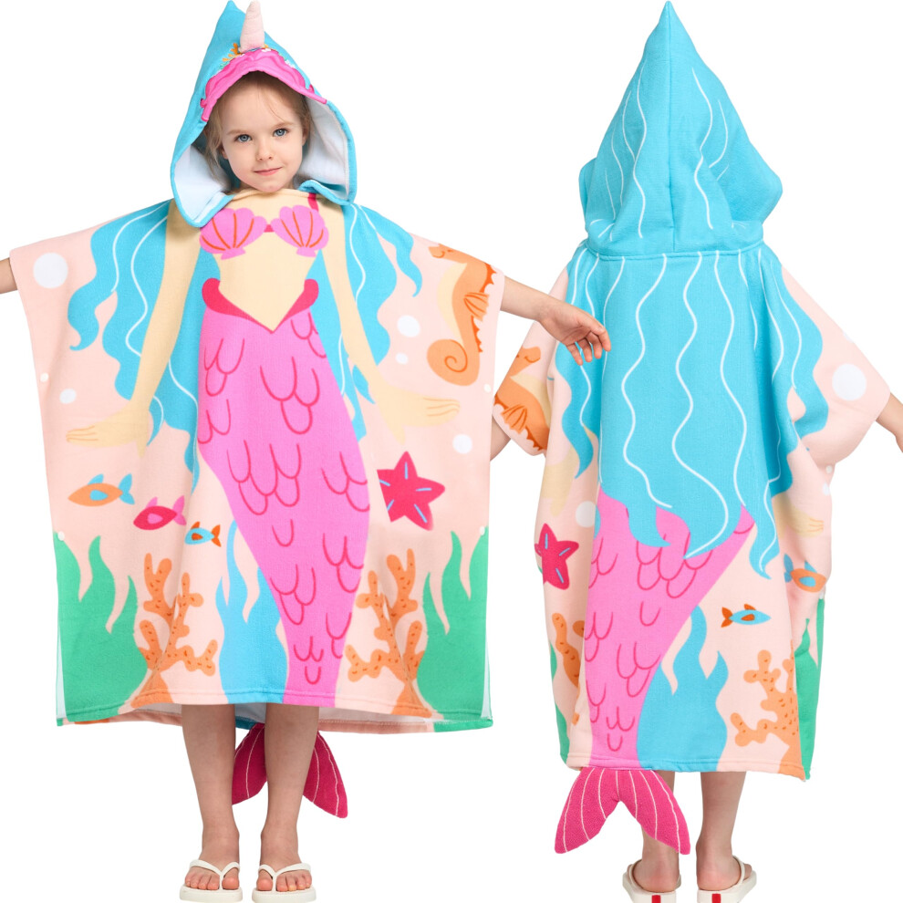 Joiedomi 30"X30" Kids Beach Towels With Hood For Girls Mermaid Towels Toddler Bath Towel Quick Dry Soft Microfiber
