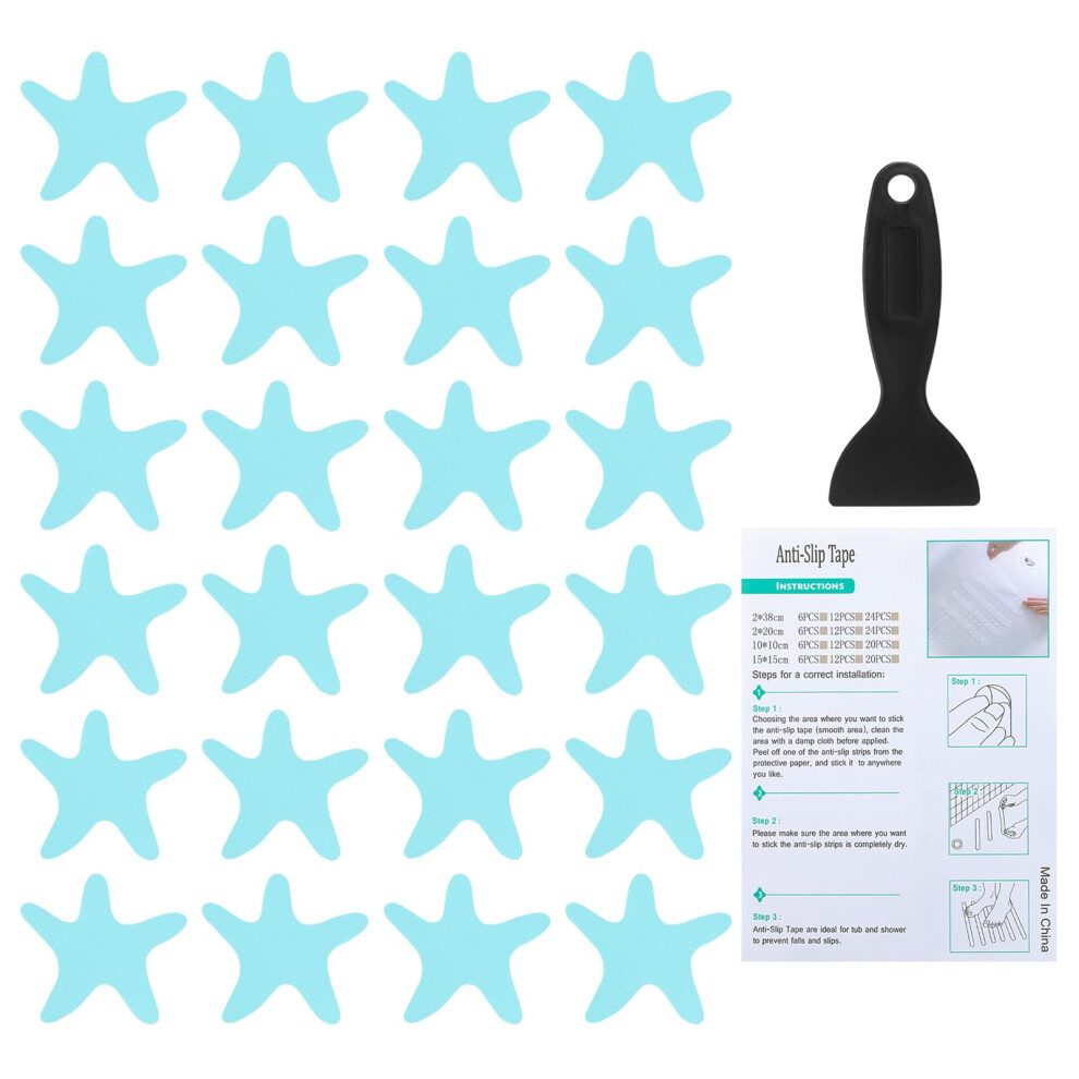 Patikil Bathtub Non Slip Stickers 3.86X3.86 Inch, 24 Pack Starfish Safety Shower Floor Anti Slip Stickers With Adhesive Decals Scraper For Bath Tub 5051222874752