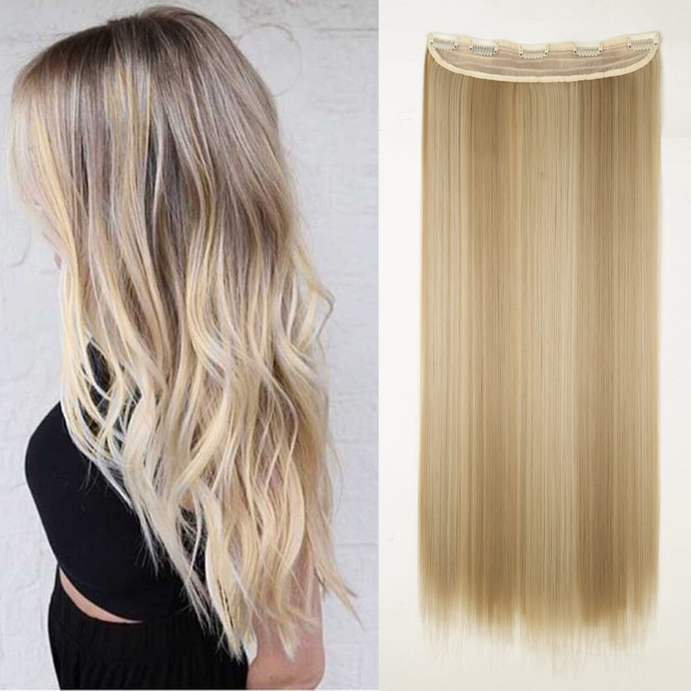 Sego Unisex 26" Hair Extensions Clip In Straight One Piece Hairpieces Silky 5 Clips For Women Ladies - Ash Blonde & Bleach Blonde(66Cm-120G)