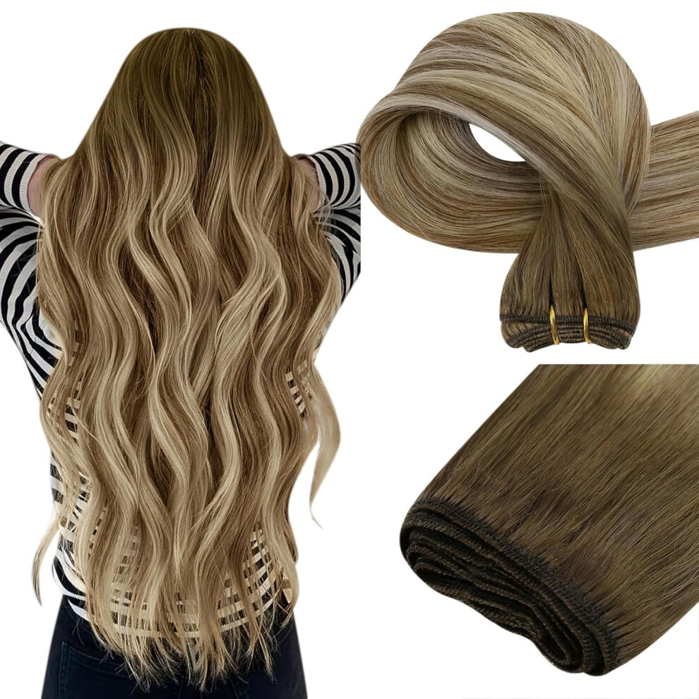 Easyouth Unisex Brown Sew In Hair Extensions Real Human Hair Ombre Weft Hair Extensions Human Hair Dark To Light And Medium Blonde Remy Human