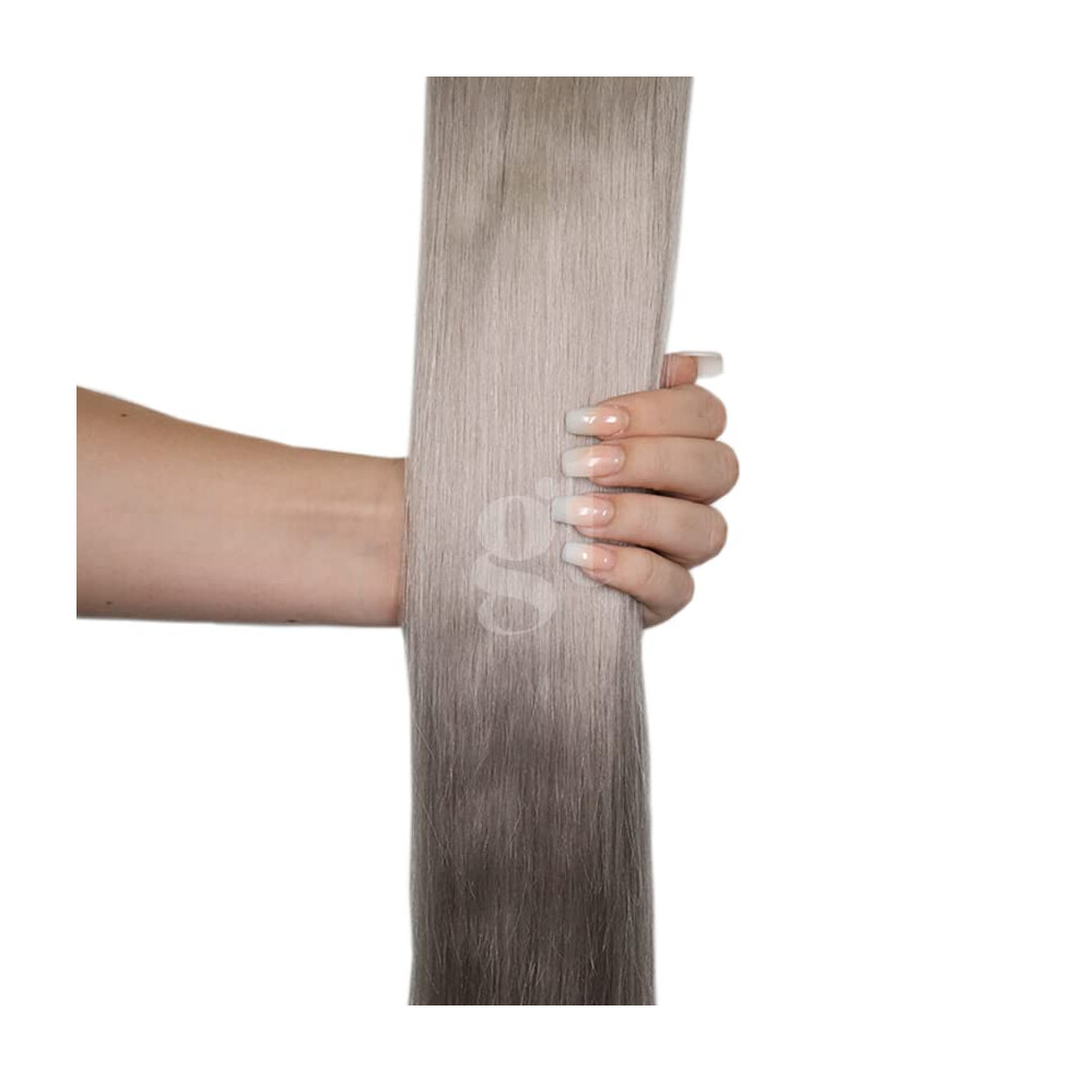 G L Hair Unisex Silver Real Indian Remy Human Hair Extensions Single Drawn Quality 1G Strands/25 Strands/Pack (18", #50 Light Grey-Nano Tip)