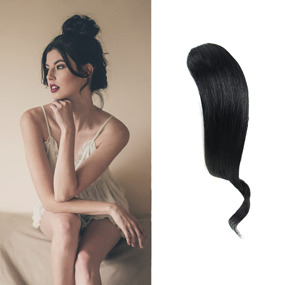 Dsoar 2Pcs Wave Side Bang Real Human Hair Clip In Bangs Curly Fringe Hair Extensions(Jet Black)