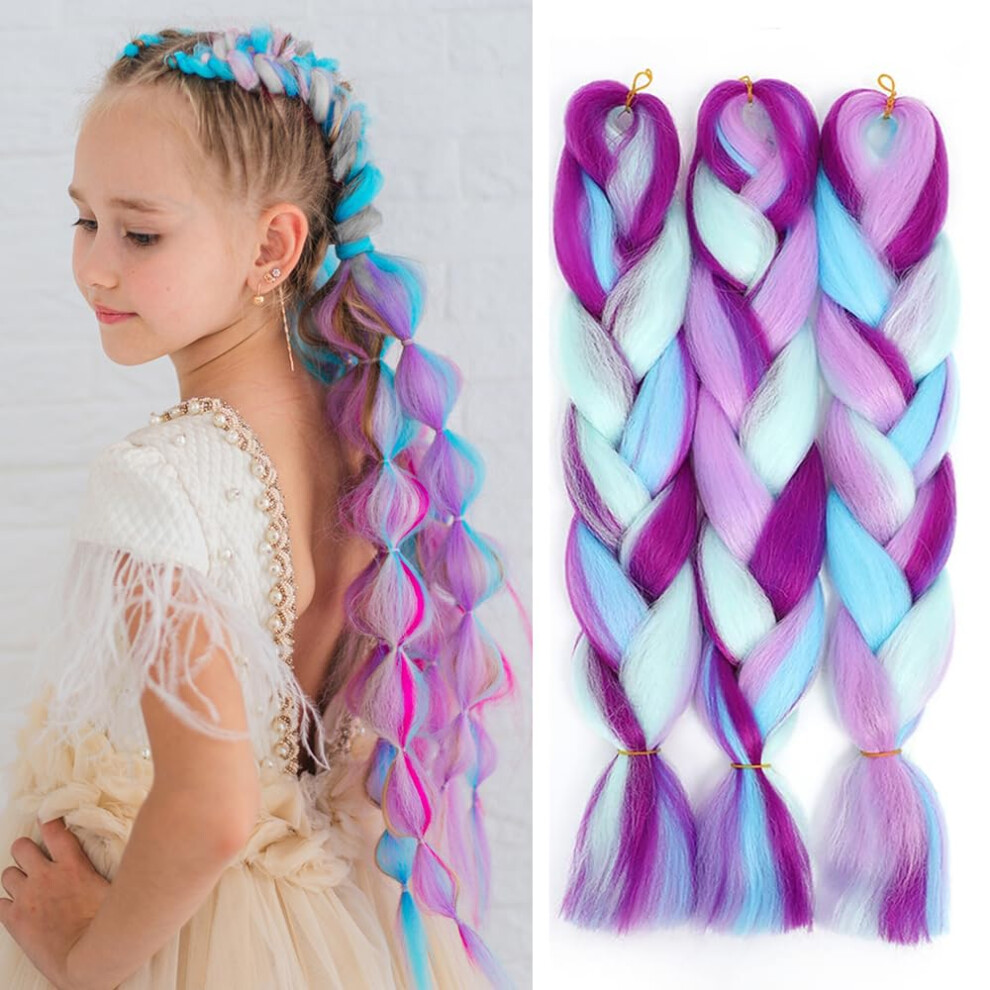 Fanwyfyu Unisex 3Packs Ombre Braiding Hair 24Inch Pre Stretched Jumbo Box Braids High Temperature Fiber Synthetic Afro Hair Extension For Braiding Crochet