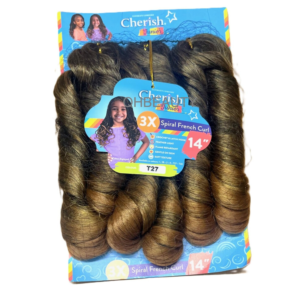 Cherish Junior Synthetic Hair Extension Braid - 3 X Spiral French Curl 14 Inches (Color T27)