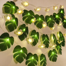LED String Lights Battery Operated Tropical Monstera Leaf Plumeria Waterproof for Hawaiian Party