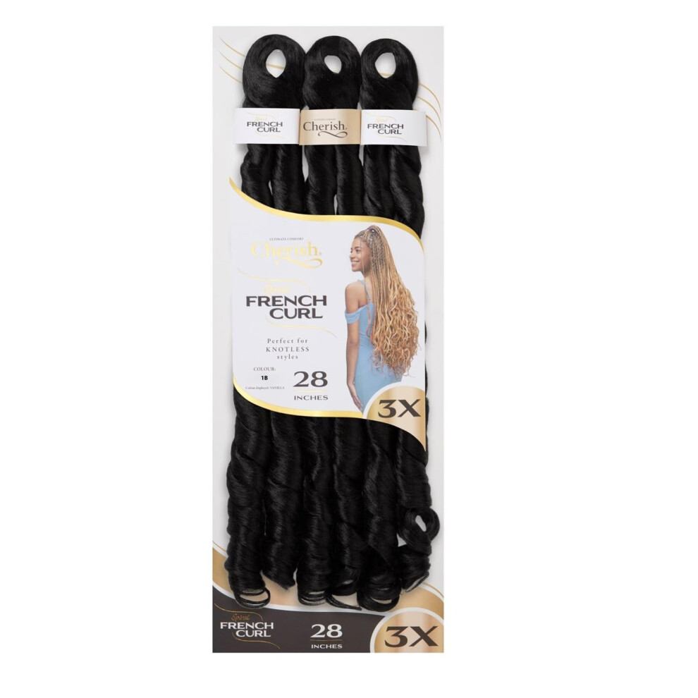 Cherish Unisex Light Synthetic Curly Bouncy Hair Extension Braid - 3 X Spiral French Curl 28 (Color 1B)