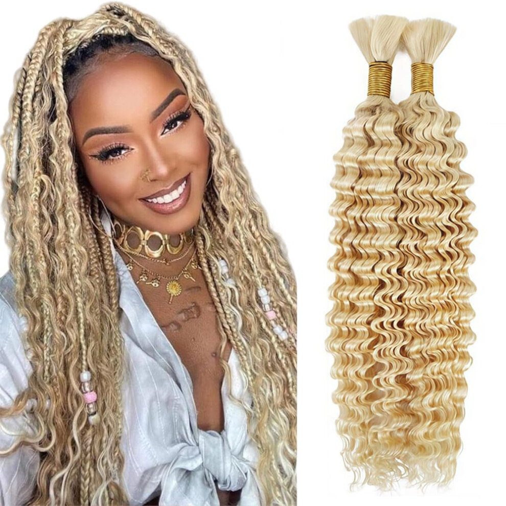 Tuheerst Unisex Human Braiding Hair For Boho No Weft #613 Blonde Deep Wave 50G/Bundle Total 100G Unprocessed Knotless Braids Human Hair Extension For Women