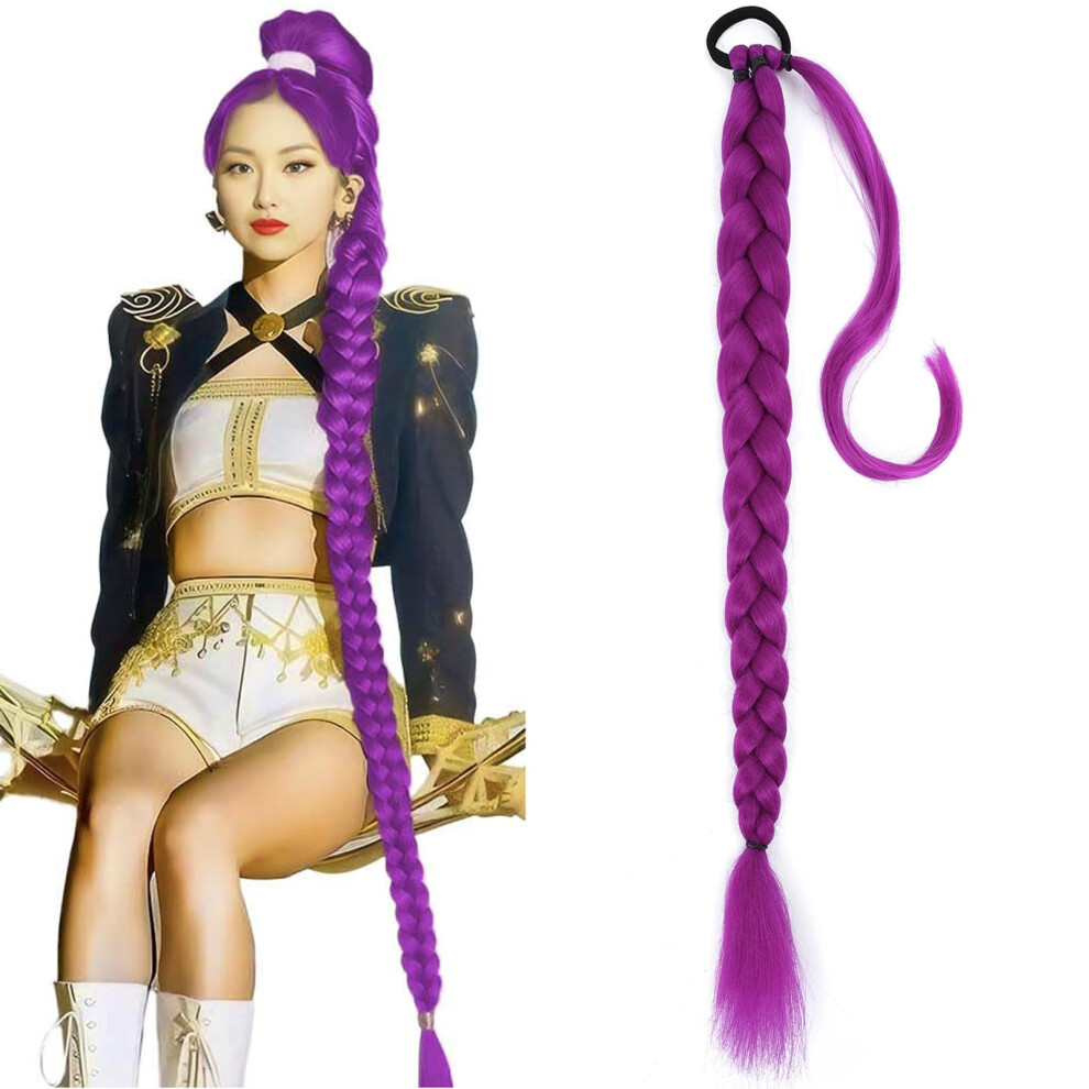Ziyangbaba 36 Inch Purple Hair Extensions, Pre-Braids Purple Braiding Hair For Cosplay Halloween Stage Performances Ponytail Extension With Elastic Tie (36 Inch