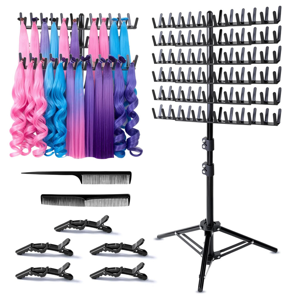 Ncoale Unisex Braiding Hair Rack, Hair Extension Holder With 144 Pegs Height Adjustable Braiding Rack Removable Wig Stand Head With Tools For Hairstylists