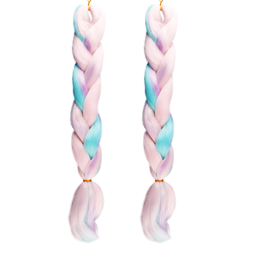 Bojueshaw 2Pcs Mermaid Braid Hair Extensions,Colourful Synthetic Braiding Hair,Ponytail Extension For Parties,Festivals,Role Cosplay