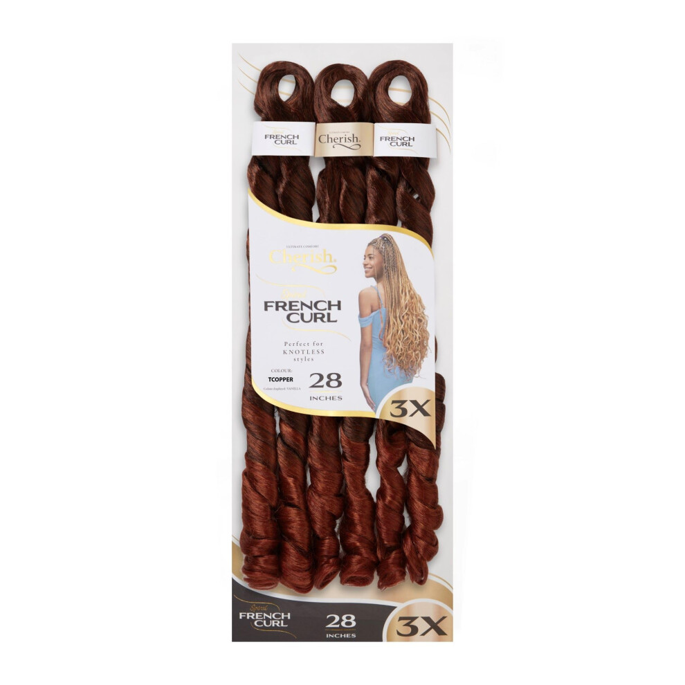 Cherish French Curl Braiding Hair, Tcopper, 28 Inches, 3X Pack, Knotless Styles