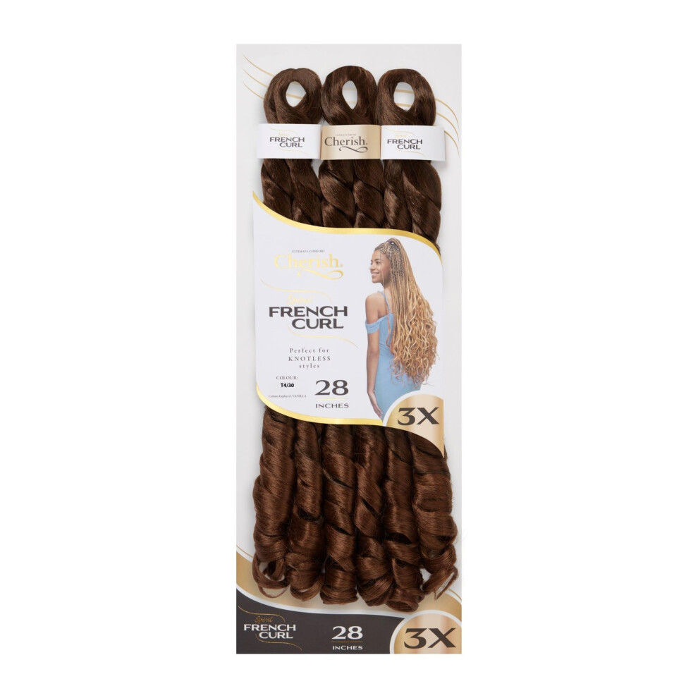 Cherish Spiral French Curl Braiding Hair, 28 Inches, 3X Pack, Knotless Styles, Color T4/30
