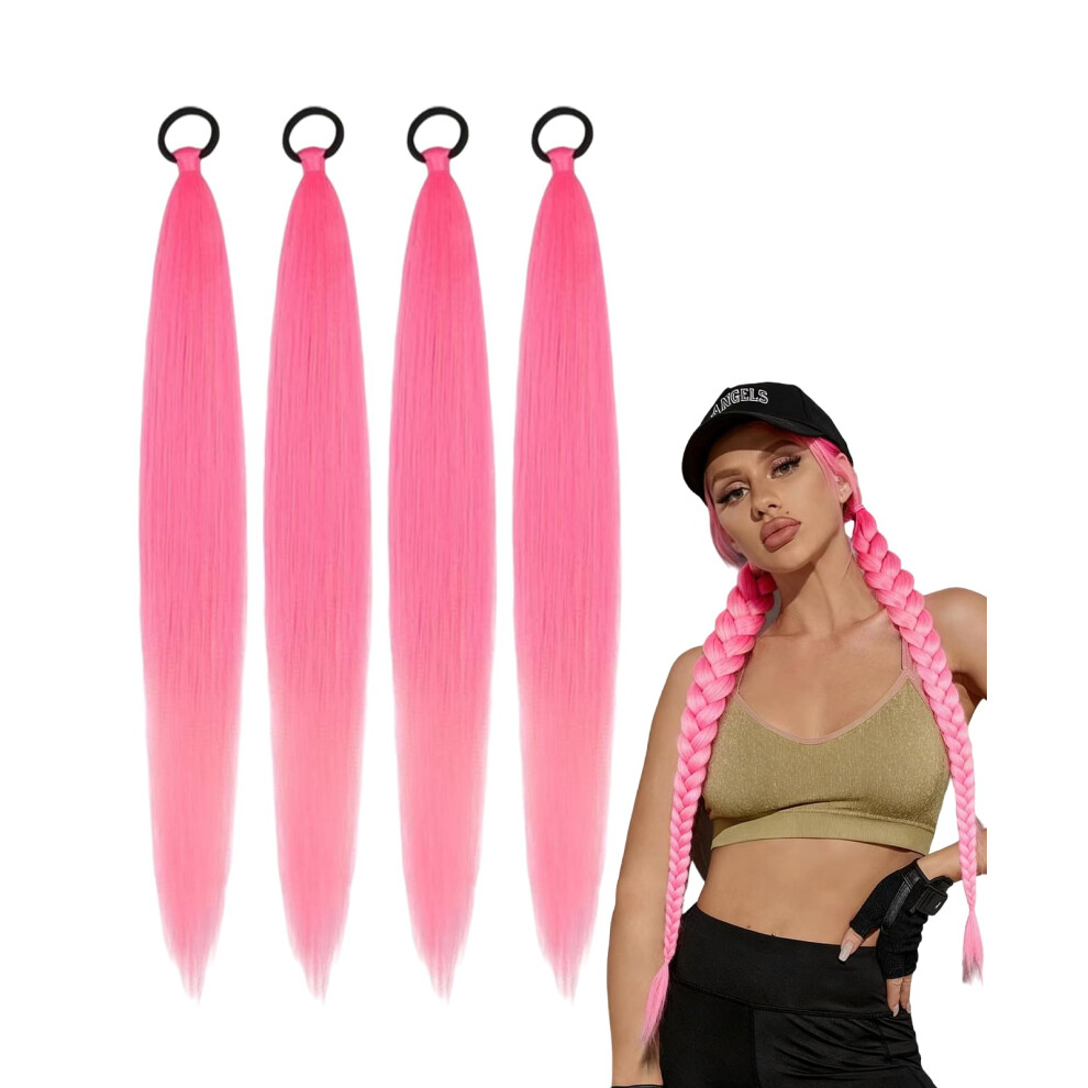 Hommova Unisex Pink 4Pcs Hair Extensions, Ponytail Extension With Elastic Tie For Women Girls Stage Party Costume Cosplay