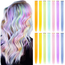 Fcysws 14 PCS Colored Clip in Hair Extensions 21 Inch Heat-Resistant Synthetic Straight Multi-colored Hair Extensions for Women Gift Party Wig