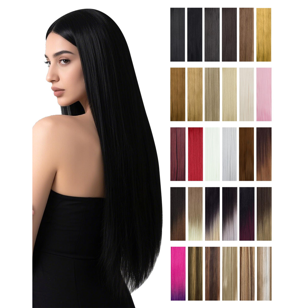 Super Deerlet Unisex 7Pcs 16 Clips Double Weft Clip In Full Head Hair Extensions Clip On Silky Synthetic Straight Hairpieces