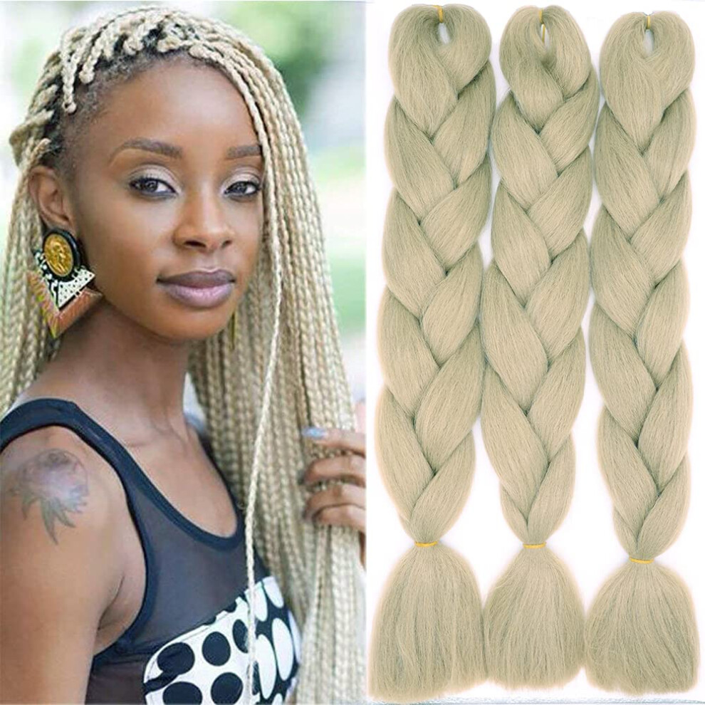 Cybelleza Unisex 24? Braiding Hair Extension Jumbo Braids Synthetic 3Bundles/Pack Kanekalon Crochet Hair Afro Box Braid Heat Resistent (Natural Blonde)