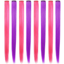 MQY COLOR 8 PCS 21'' Colored Hair Extensions Clip in for Girls Party Highlights Synthetic Long Straight Colorful Hairpieces for Women Hair Accessories