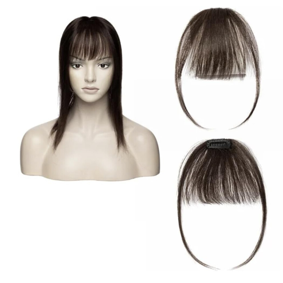 Belle G 100% Human Hair Remy Air Fringe Clip In Side Thin Human Hair Fringe (Dark Brown)