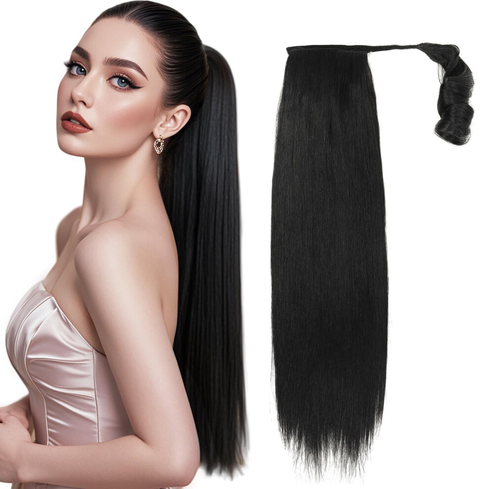 Beauty On Line Unisex Black Ponytail Extension - Clip In Hair Extension Straight Ponytail Extension Hair Extensions Synthetic Long Hair Pieces For Women