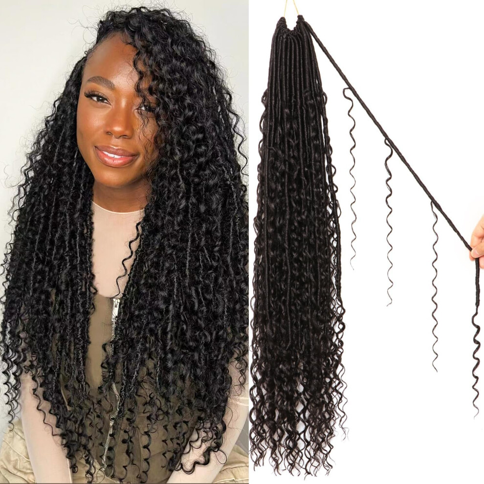 Abieliu Unisex Faux Locs Crochet Hair-Soft Locs Crochet Braids Hair Extensions Goddess Braids Extensions Hair (#1B, 30Inch (Pack Of 8))