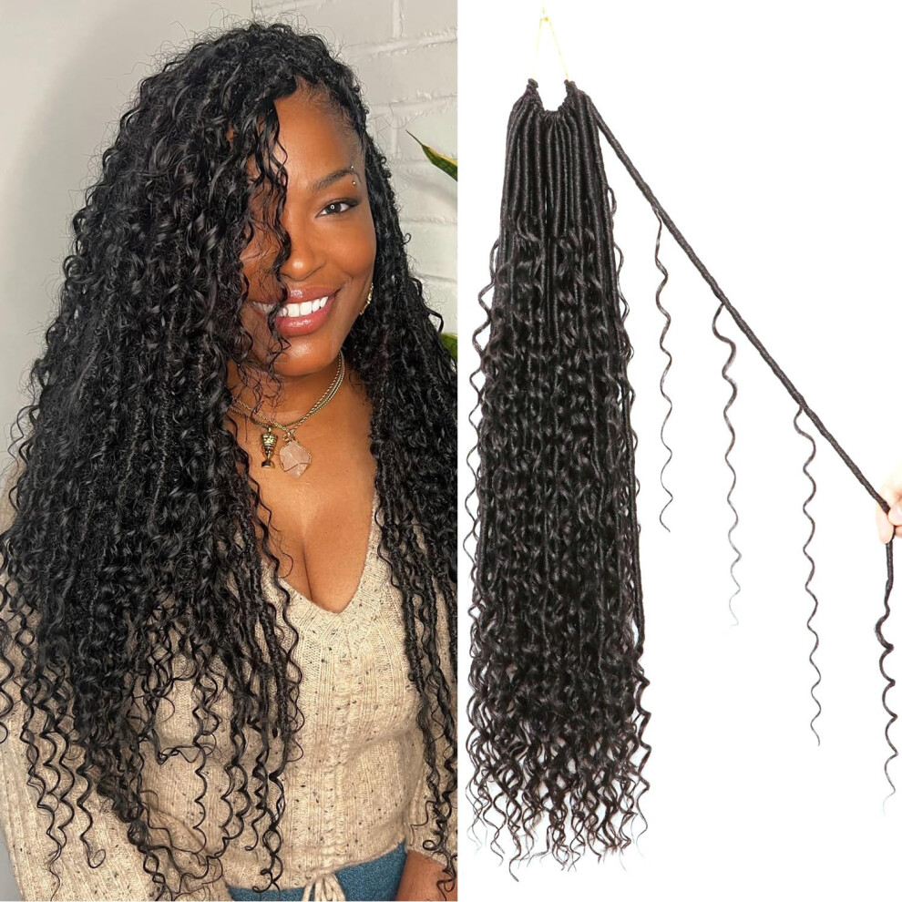 Abieliu Unisex Faux Locs Crochet Hair-Soft Locs Crochet Braids Hair Extensions Goddess Braids Extensions Hair (#1B, 24Inch (Pack Of 8))