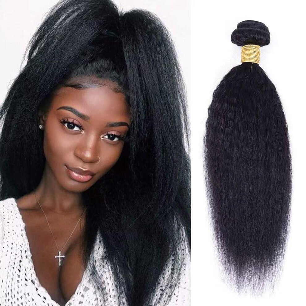 Ladiaryf Unisex Black Yaki Straight Bundles Human Hair Bundles 20 Inch Kinky Straight Hair 1 Bundle 10A Brazilian Kinky Straight Human Hair Weave For Women