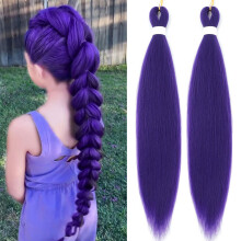 Yaki long Purple Braiding Hair 36 Inch 110g/pack Pre-stretched Synthetic Hair Extensions Crochet Braids Hair with Crochet Hook for Stage Party