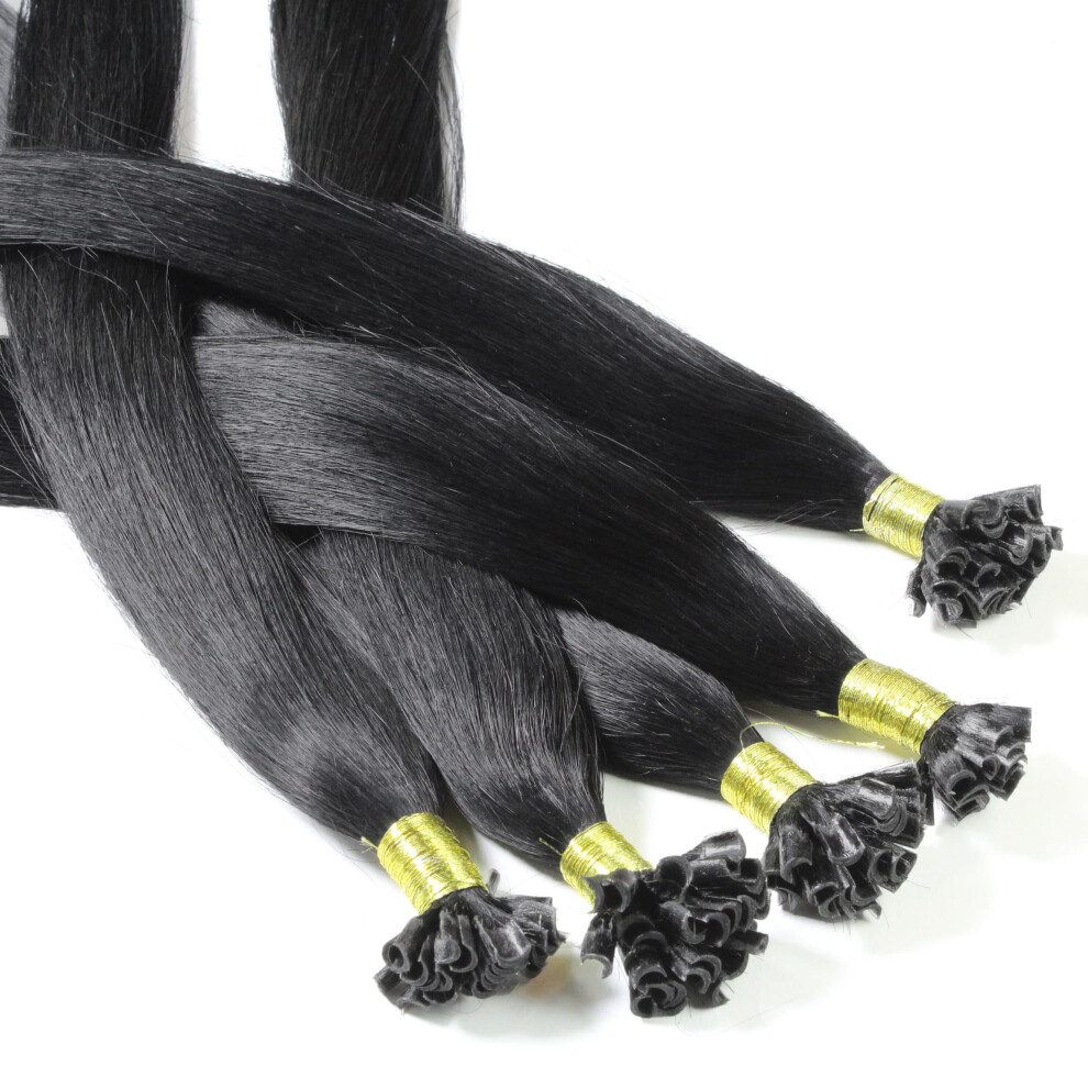 Hair2heart Unisex Black Fusion U-Tip Keratin Bond Extensions | 100% Real Human Hair Extensions | 25 Strands | Smooth Hair | #2/0, | 0.5 Grams Per Strand | 20