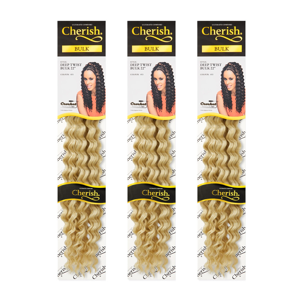 Cherish Unisex Light Cherish/Deep Twist Bulk 22'' / Crochet Hair Braids/Colour - 613 / Pack Of 3