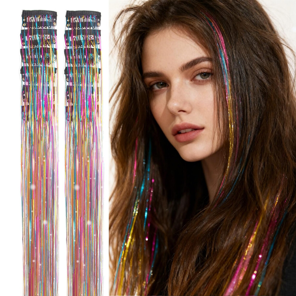 Ysinobear Unisex Purple/Light Hair Tinsel Kit,12Pcs Glitter Tinsel Clip-In Hair Extensions,20 Inch Synthetic Fiber Sparkle Strands,Glitter Hair Tinsel Kit Heat Resistant