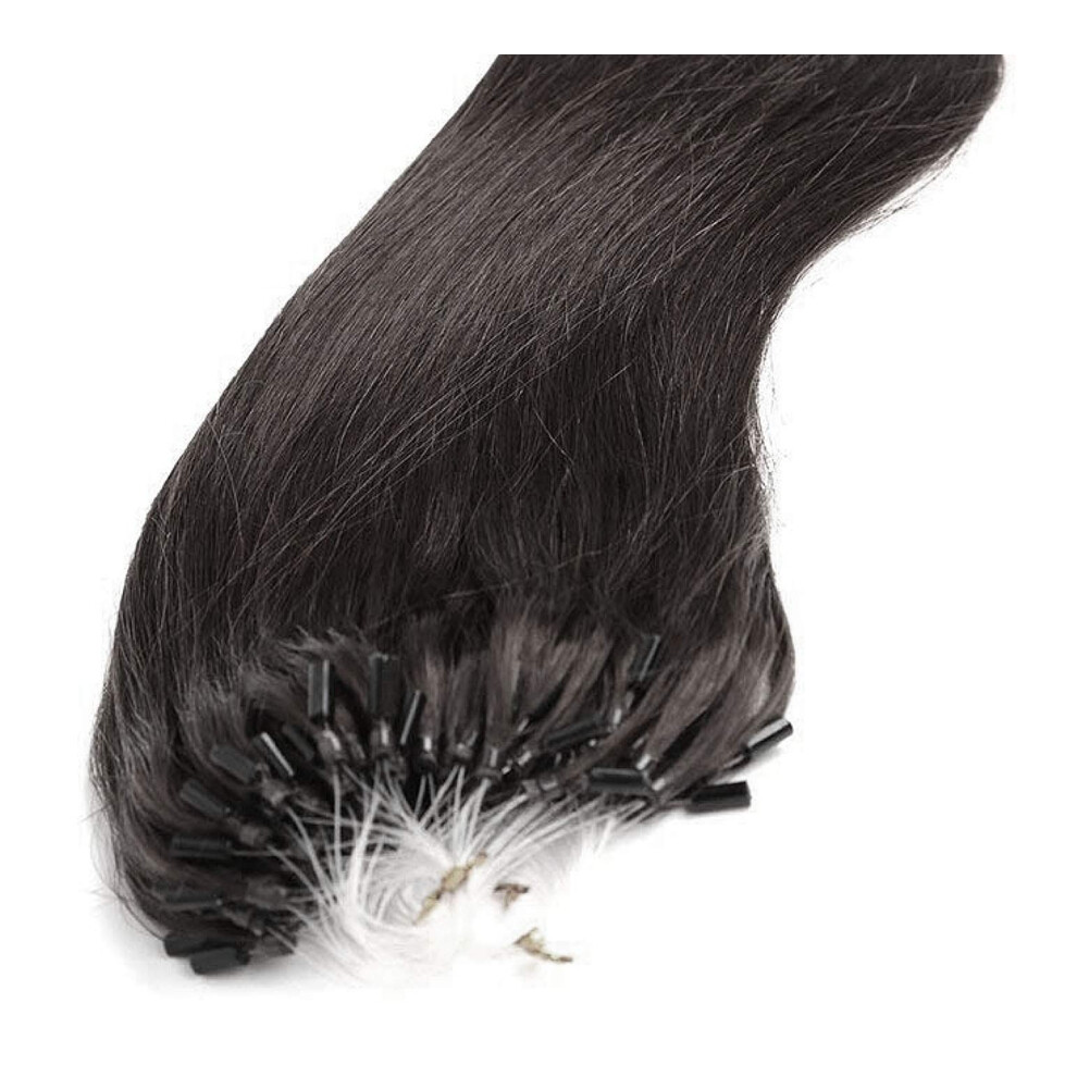 Rapunzels Unisex Black 25 Strands 16" 1 Gram Micro Loop Micro Ring Remy Human Hair Extensions (1B Natural Off )