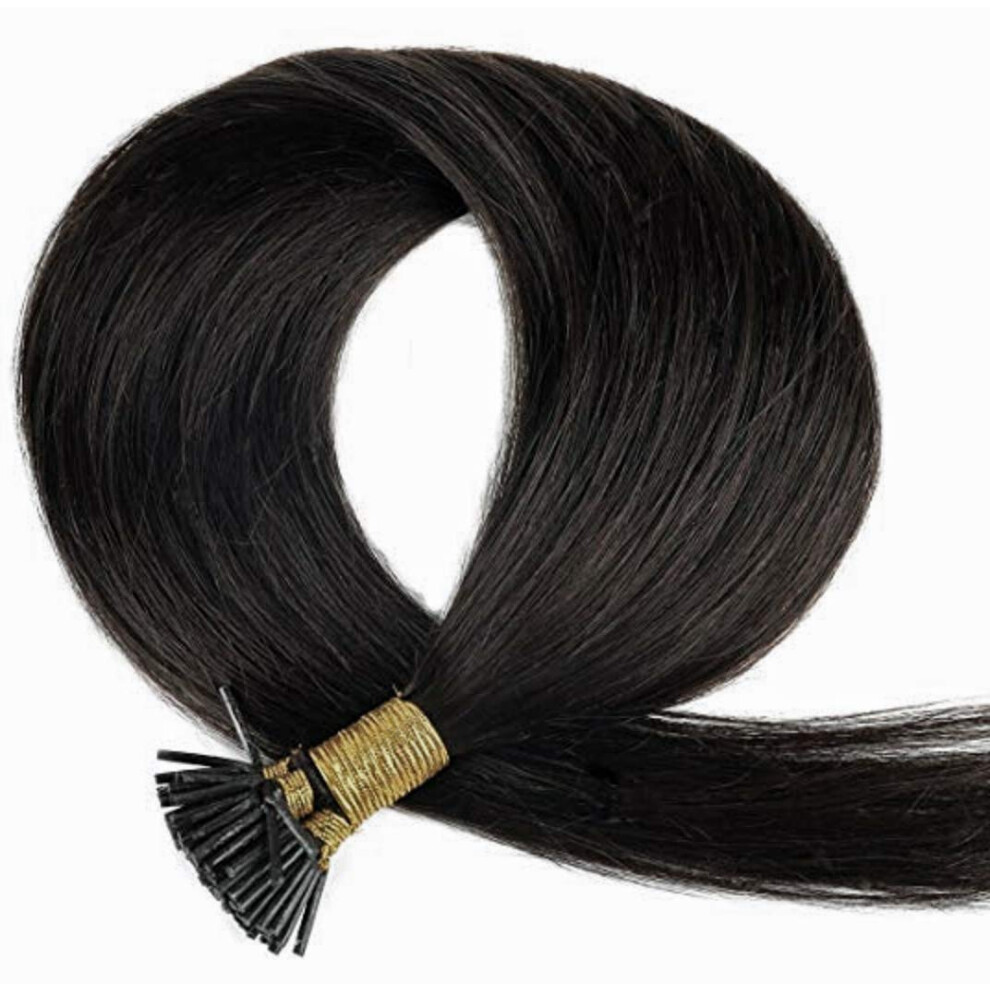 Rapunzels Unisex Black Pre Bonded Stick Tip/I Tip Real Remy Human Hair Extensions Micro Ring 0.5Gram 18" (1B Natural Off 100 Bonds)