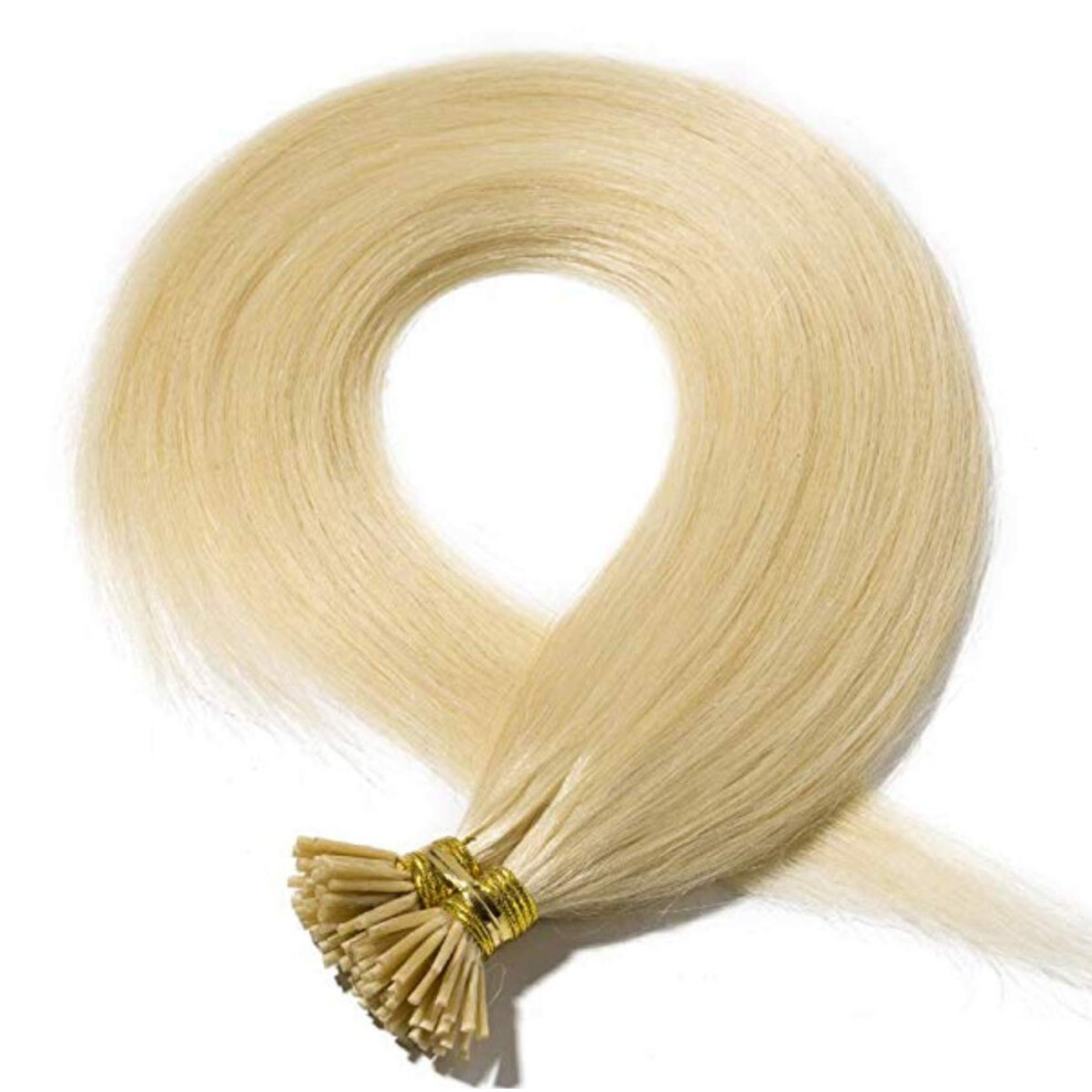Rapunzels Unisex Light Pre Bonded Stick Tip/I Tip Real Remy Human Hair Extensions Micro Ring 0.5Gram 16" (613 Bleach Blonde, 100 Bonds)