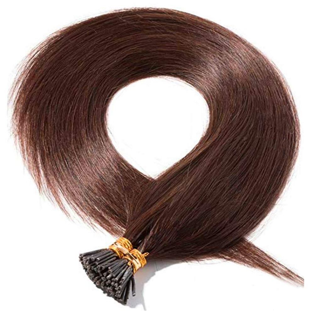 Rapunzels Unisex Brown Pre Bonded Stick Tip/I Tip Real Remy Human Hair Extensions Micro Ring 1Gram 18" (4 Medium Chocolate 100 Bonds)