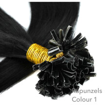 Rapunzels Remy Pre Bonded Nail Tip/U Tips Hair Extensions 1g, 20" (1 Jet Black, 100 Bonds)