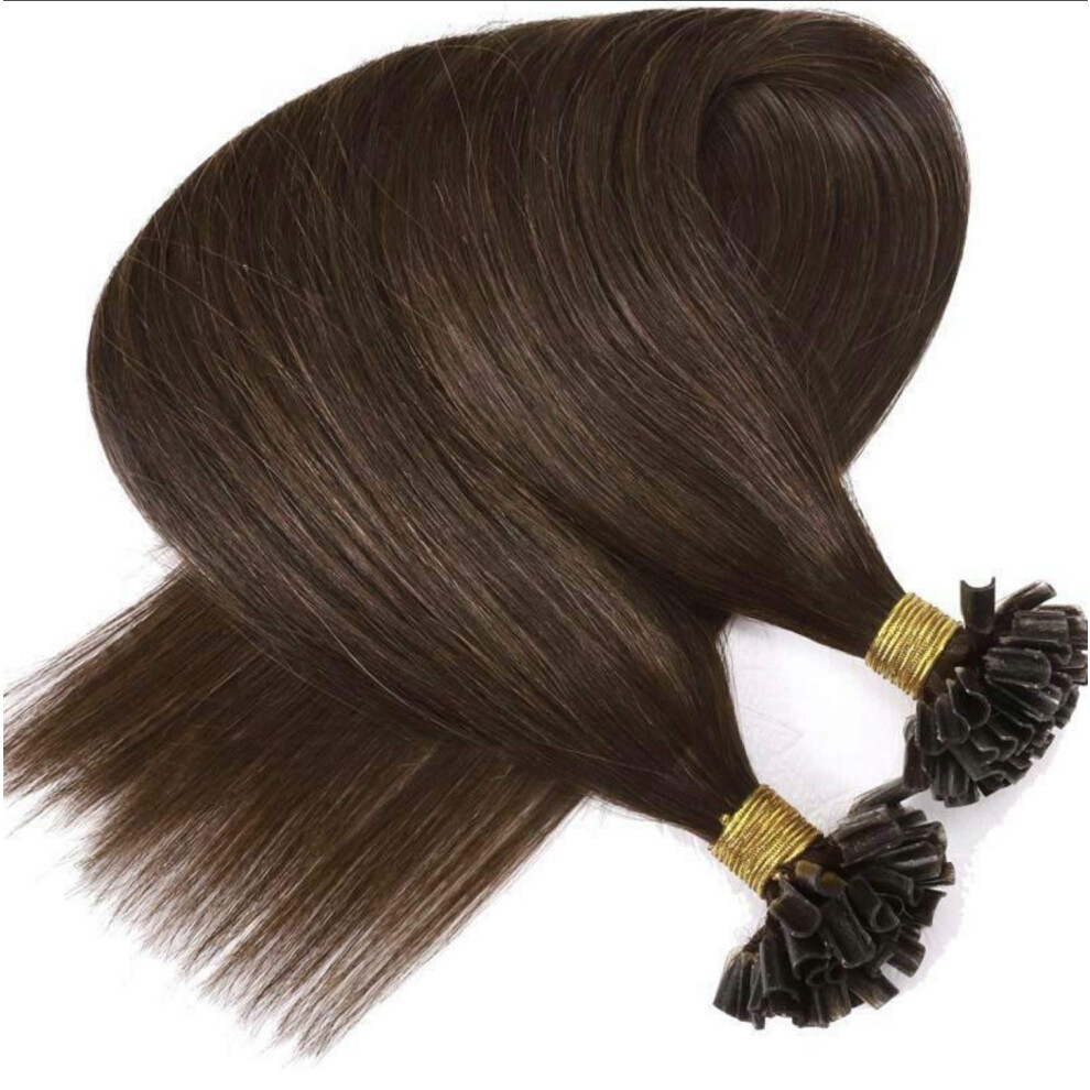 Rapunzels Unisex Brown Remy Pre Bonded Nail Tip/U Tips Hair Extensions 0.5G, 18" (2 Dark 100 Bonds)