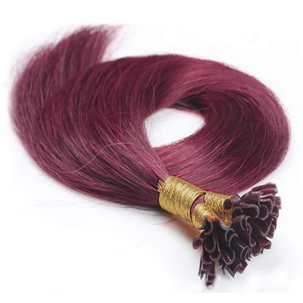 Rapunzels Unisex Red Remy Pre Bonded Nail Tip/U Tips Hair Extensions 0.5G, 20" (Burgundy 99J, 100 Bonds)