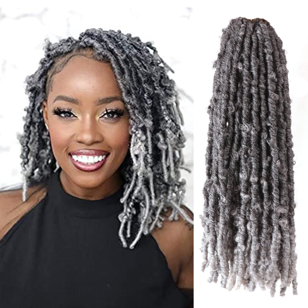 Seimainurs Unisex Butterfly Locs Crochet Hair 6 Packs Pre Looped Distressed Locs Crochet Braids Bob Butterfly Locs (Tgrey, 18 Inch (6 Packs))